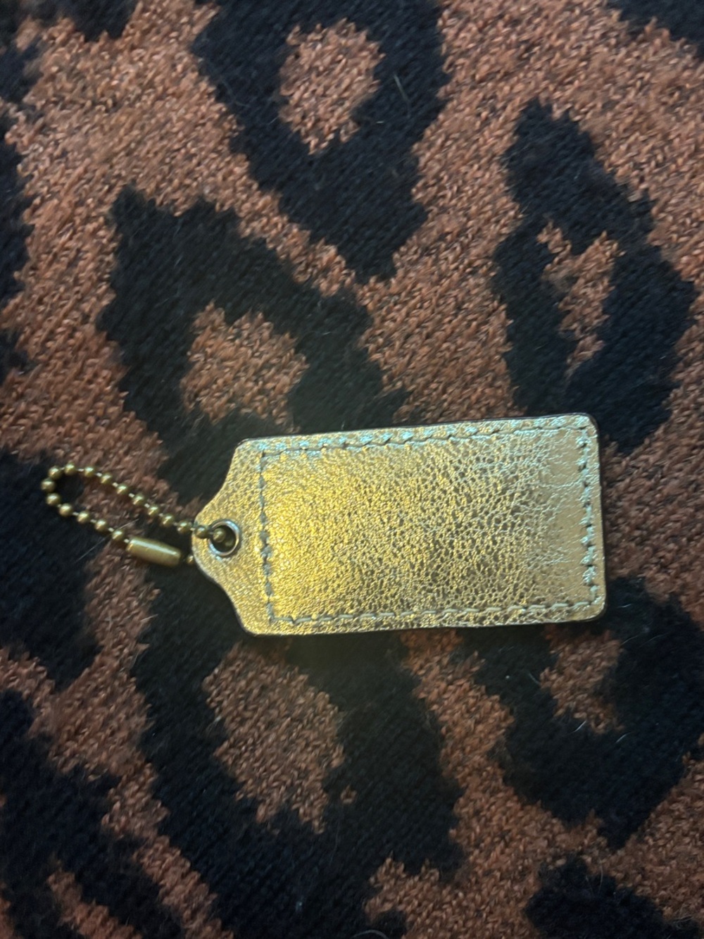 Coach Metallic Gold Leather Tag with Ball Chain Hangtag - Picture 2 of 3